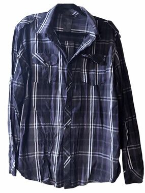 Men’s Black and Purple Plaid Casual Button Down Shirt XL GUC